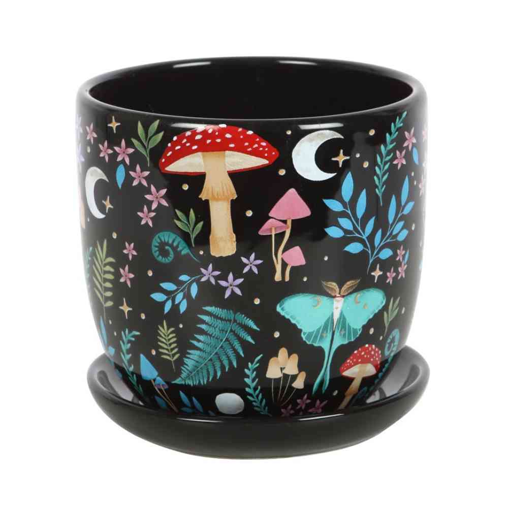 Something Different - Dark Forest Print Ceramic with Saucer Pot - Multicolore